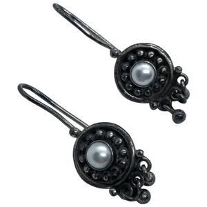 Stunning Vintage Sterling Silver & Cultured Pearl Dangly Earrings - Signed BC In